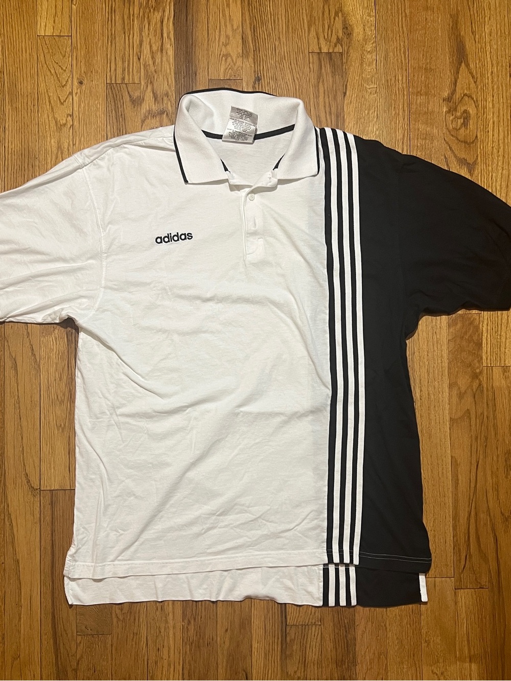 Y2K VTG Adidas Men White/Black Colorblock Cotton Knit Collared SS Polo Shirt XL
